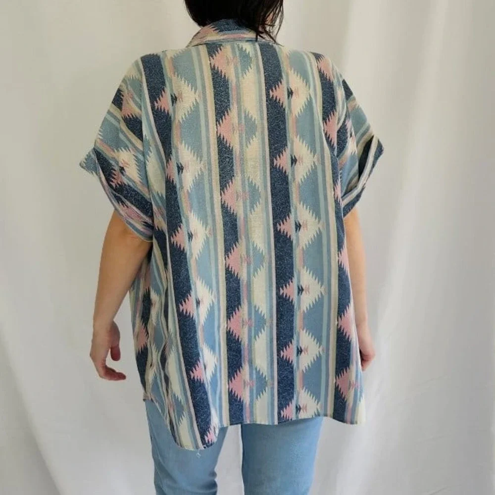 80s Blue and Pink Southwest Inspired‎ Shirt - Picture 3 of 4